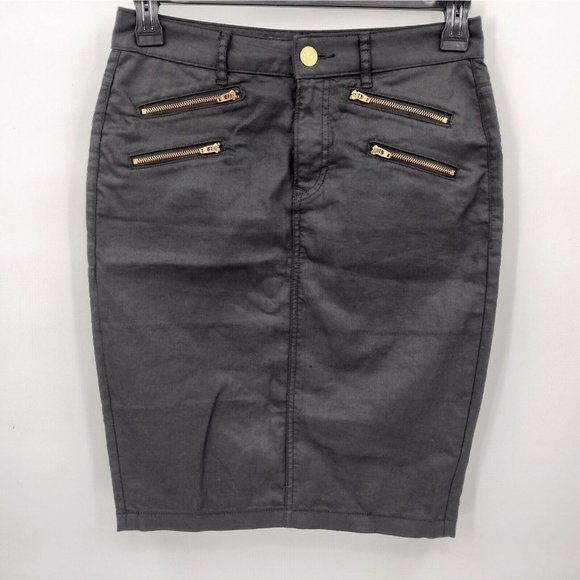 Express Jeans Women's Size 6 Black Denim Skirt Zipper Look - Stretch Fabric USED - Picture 1 of 7